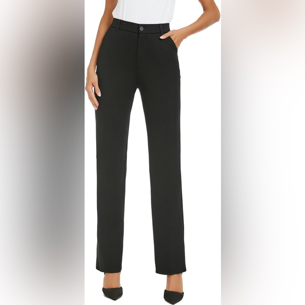 ICHOSY Dress Pants Size 14 Black Stretch Straight‎ Leg Work Office NWT